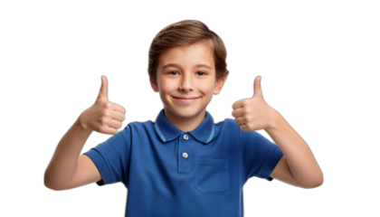 Portrait of a smiling and excited boy showing thumbs up