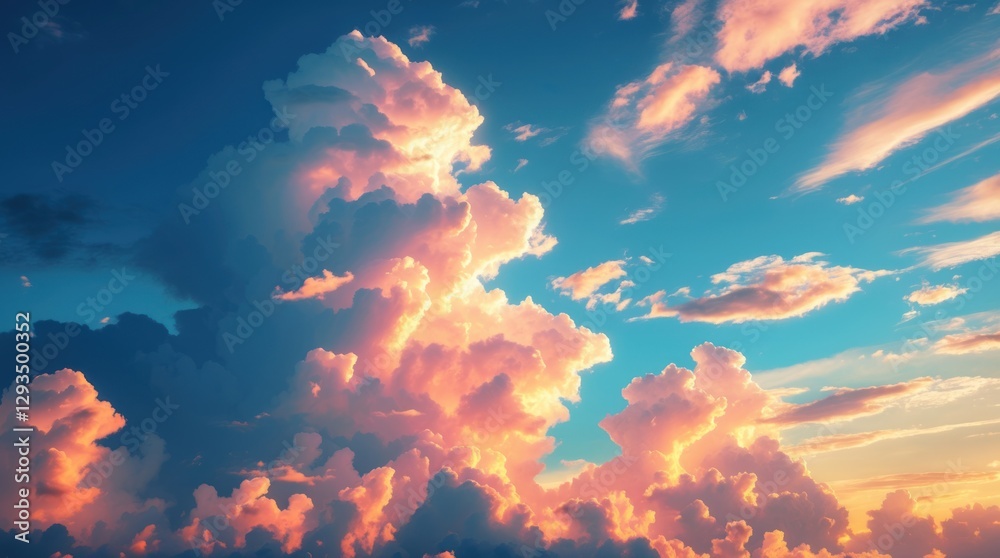 Aufkleber Vibrant clouds illuminated by daylight with a stunning array of colors creating a serene atmospheric scene in the sky.