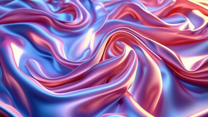 Obraz premium Elegant wavy silk fabric texture with soft gradients of pink and blue, showcasing smooth light and shadow details in a luxurious design.