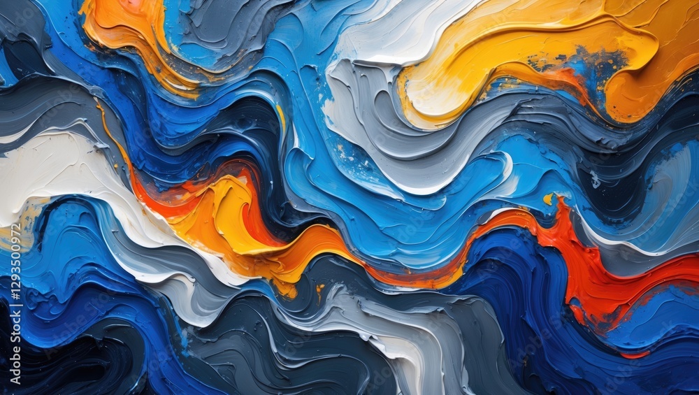 Wall mural dynamic abstract painting texture featuring vibrant blue gray and orange hues with swirling patterns