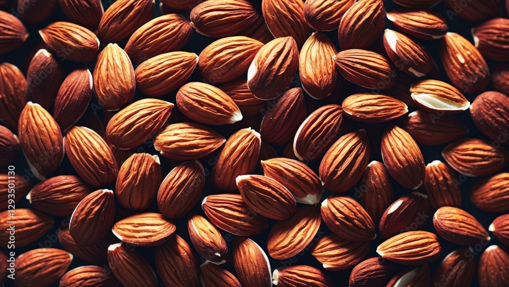 Poster close-up of shelled almonds providing a rich texture and color, ideal for showcasing healthy food op