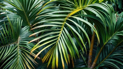 Lush palm leaves creating a vibrant tropical backdrop showcasing the beauty of nature's greenery and exotic plant life.