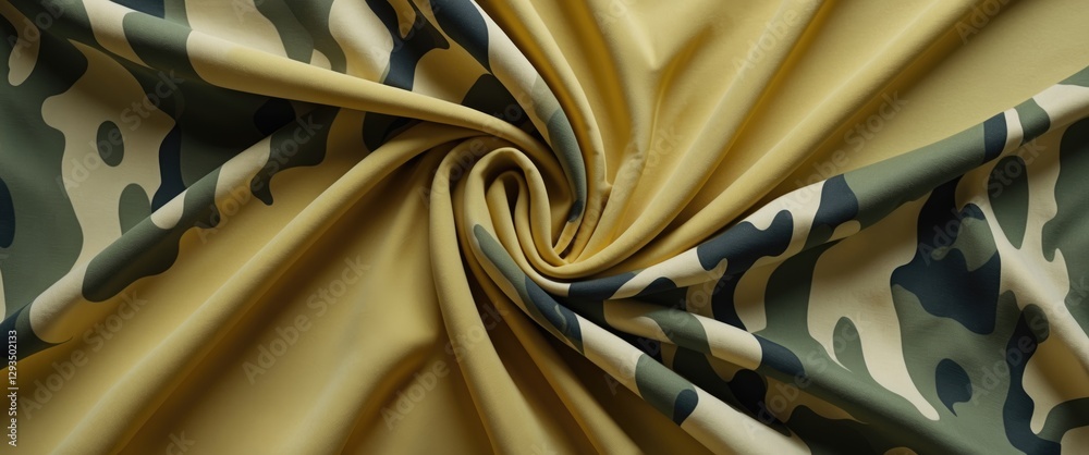Aufkleber sandy sepia yellow silk fabric texture with military camouflage pattern for design projects and text