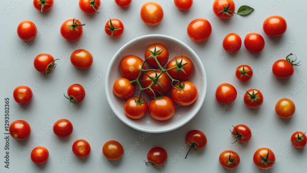 Aufkleber Fresh Cherry Tomatoes Arranged in Minimalistic Style with Copy Space for Text from Above View on Clean Surface