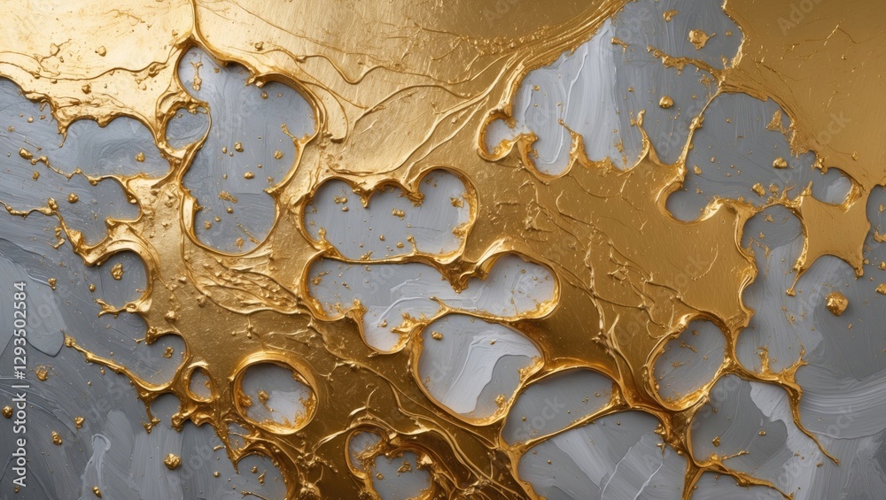 Poster abstract gold paint texture on gray background creating a visually striking artwork with fluid shape