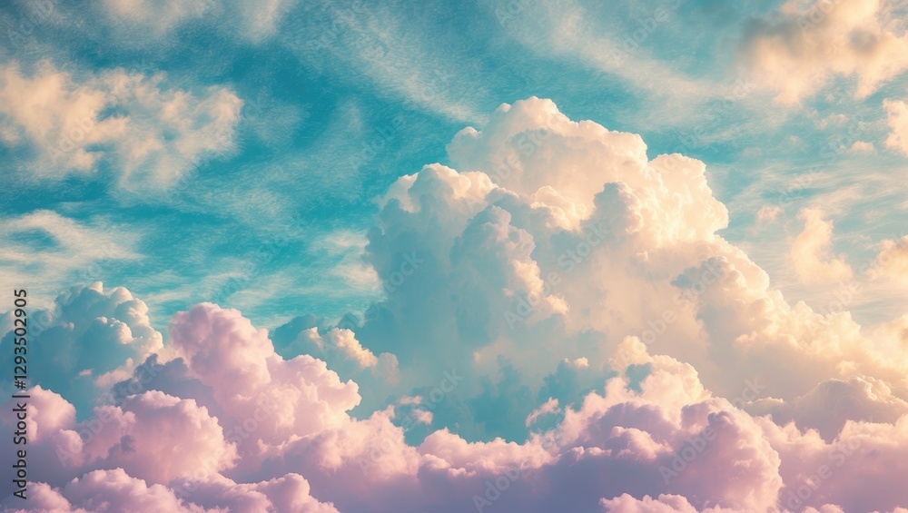 Aufkleber Pastel sky and clouds with soft texture creating a serene and tranquil background ideal for nature and wellness themes.