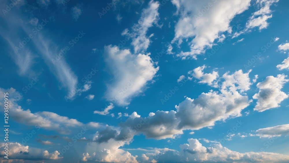 Poster vibrant blue sky with fluffy white clouds perfect for use as a backdrop in photo editing or artistic