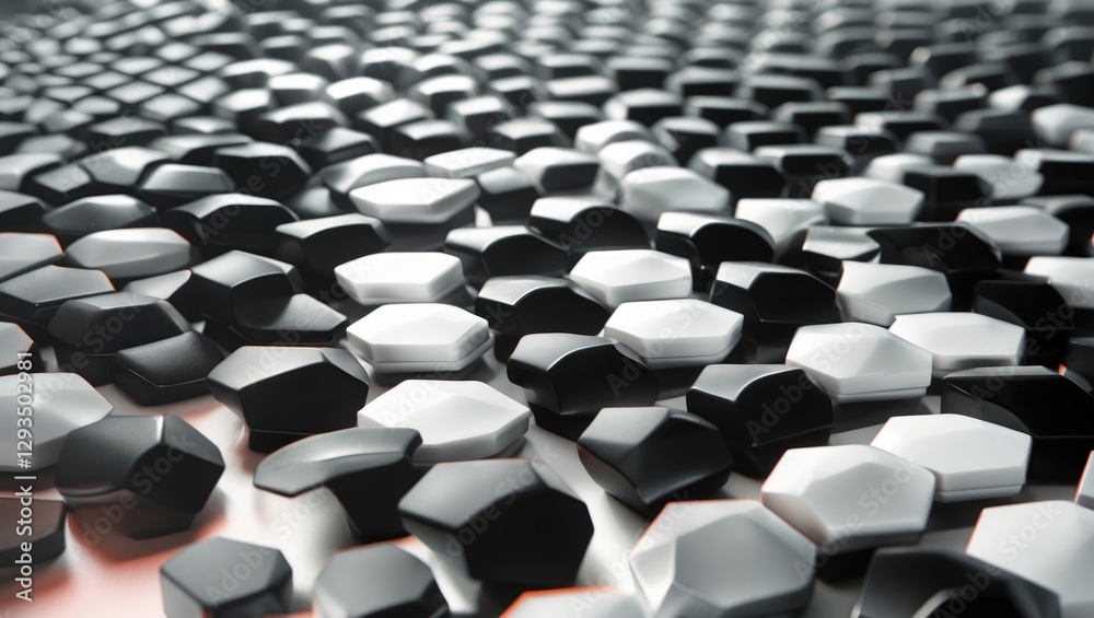 Aufkleber Abstract arrangement of black and white hexagonal shapes forming a layered pattern, creating a visually striking geometric design.