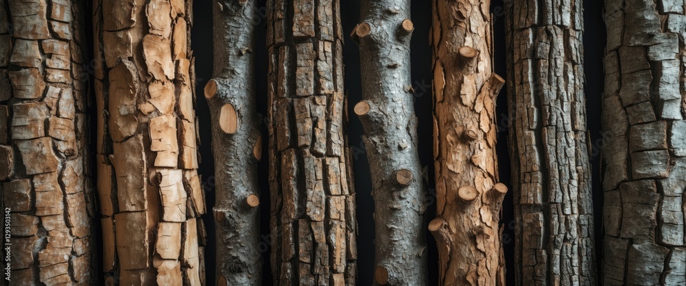 Aufkleber collection of diverse tree trunks showcasing unique textures and colors of bark ideal for natural ba