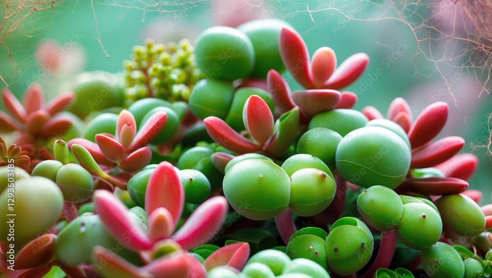 Poster sedum rubrotinctum pork and beans succulent plants greenery close up with space for text