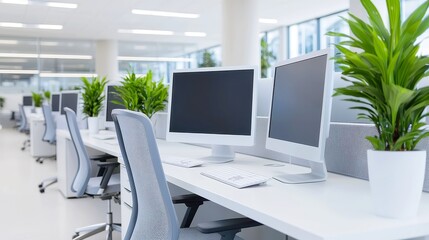 Fototapeta premium Modern Corporate Office, a sleek design blends professional aesthetics with inviting spaces, fostering collaboration and productivity in a vibrant work environment.