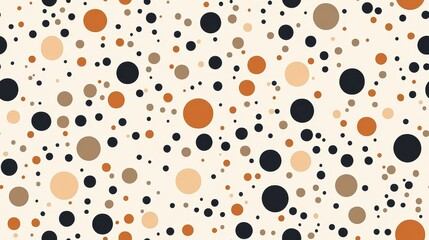 Seamless polka dot pattern with dense layout, featuring overlapping brown dots on an off-white background, creating a modern, clean design ideal for high-fashion textiles and contemporary fabrics.