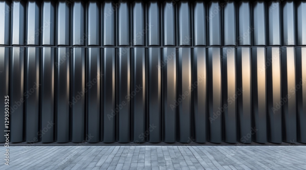 Poster elegant metallic wall with shiny black stripes and textured surface in a modern architectural settin