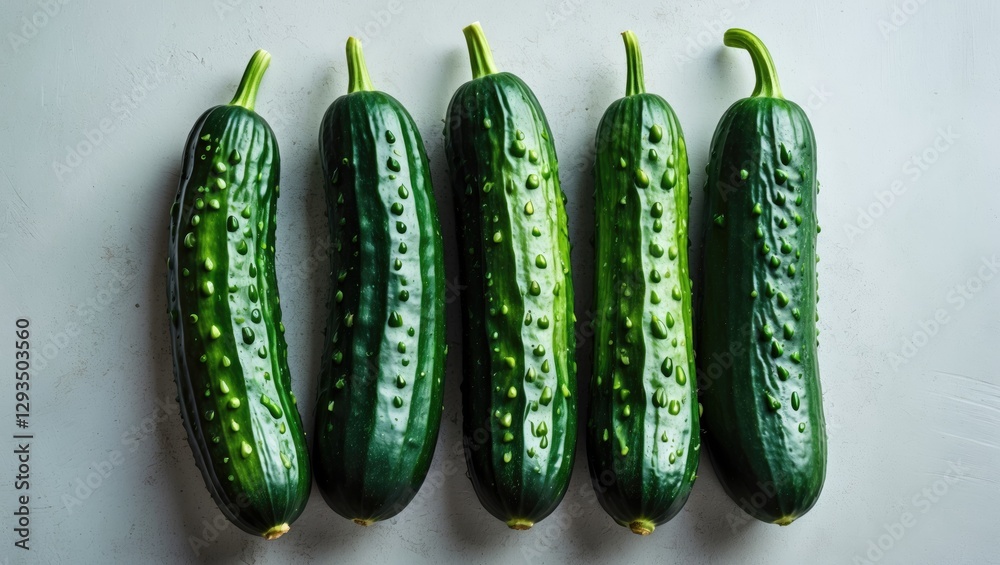 Poster fresh and vibrant green cucumbers arranged on a soft light background for a healthy food concept or 