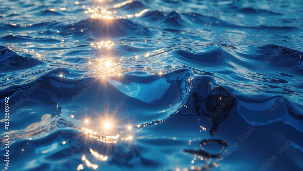 Poster glittering sunlight reflections on deep blue water wave surface creating a serene and tranquil aquat