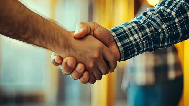 Professionals shaking hands in a modern office setting to finalize a business agreement