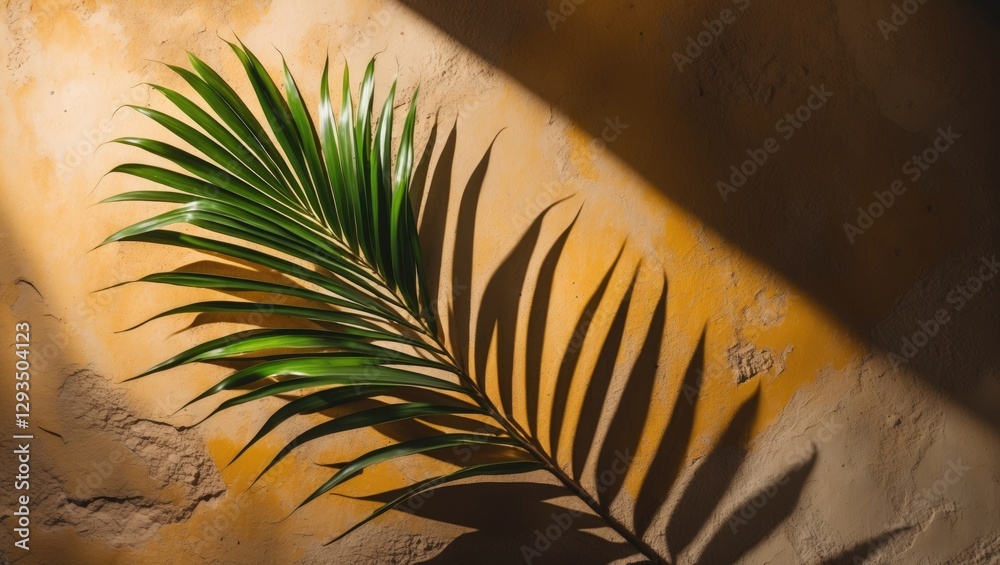 Poster palm leaf shadow casting on warm earthy background for nature inspired design