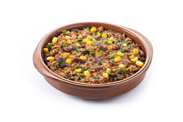 Traditional Mexican Chili con carne. Minced meat and vegetables stew in tomato sauce