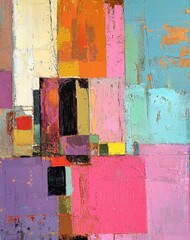 Colorful abstract artwork featuring vibrant geometric shapes and textures, appealing to modern art enthusiasts