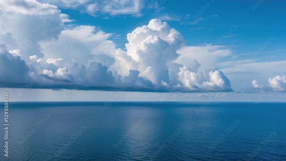 Aufkleber serene ocean view with vibrant blue waters and fluffy clouds under a clear sky, perfect for relaxati