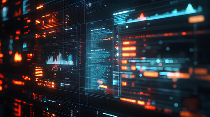 Interactive fintech dashboard visualization digital workspace data insights high-tech environment close-up view illuminated concept