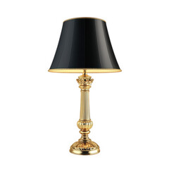 stylish table lamp with a golden base and a black shade. designed to provide ambient lighting and enhance interior decor its elegant design makes it suitable for various settings. such as living rooms