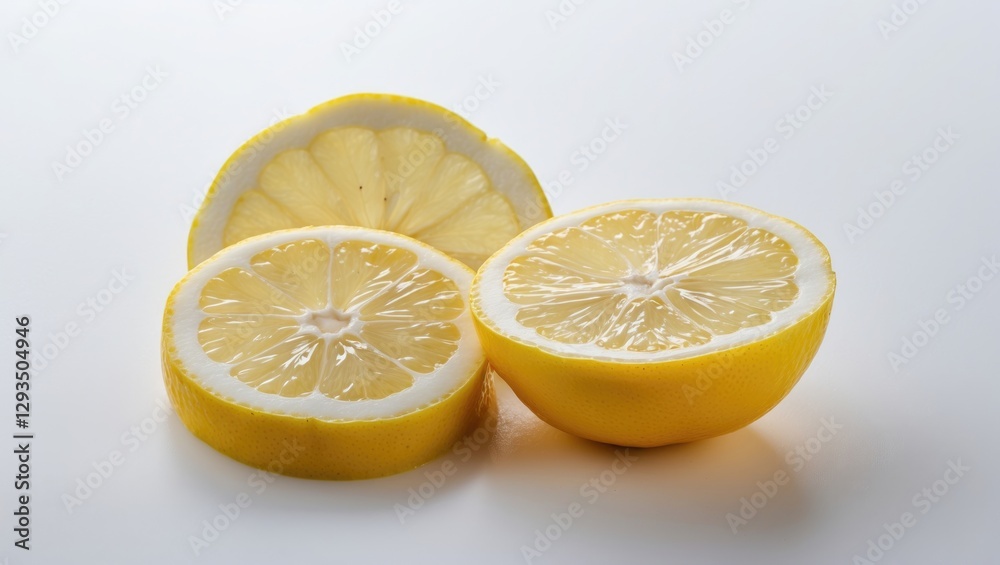 Poster Sliced Fresh Lemon Against White Background With Room For Text And Design Elements