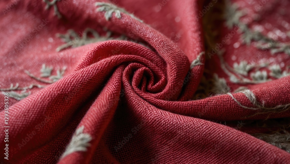 Poster textured red wool fabric with intricate embroidery ideal for vintage themed backgrounds and textile 