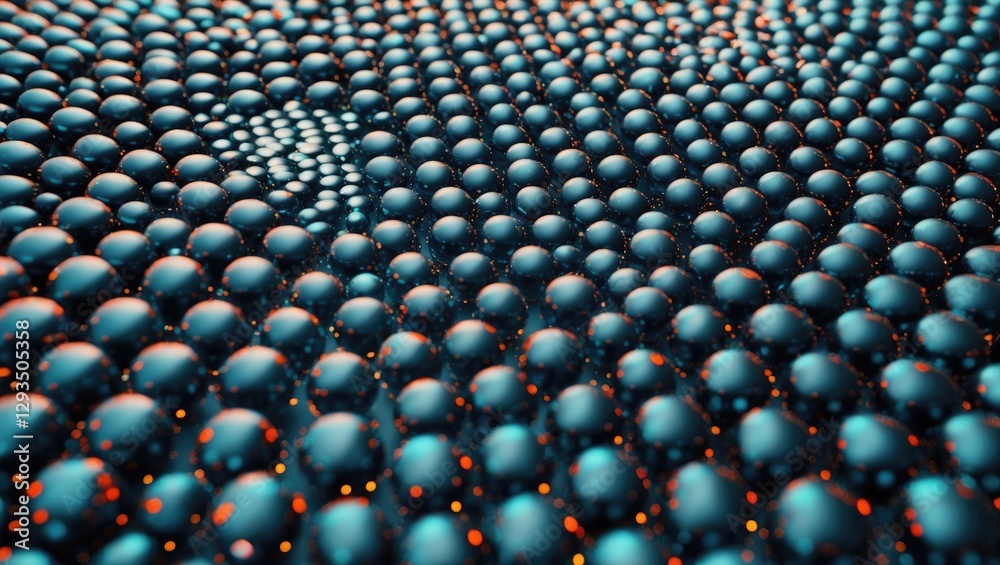 Aufkleber Close-up view of metallic spheres arranged in a mesmerizing pattern highlighting reflections and depth in an abstract composition.