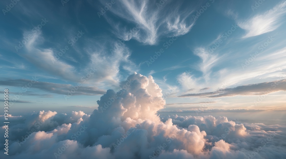 Poster Serene cloud formation with pastel hues against a vast sky, creating a tranquil and abstract nature background for various designs.