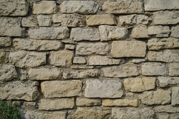 Fototapeta premium Rustic limestone wall close-up with earthy tones. Neural network AI generated
