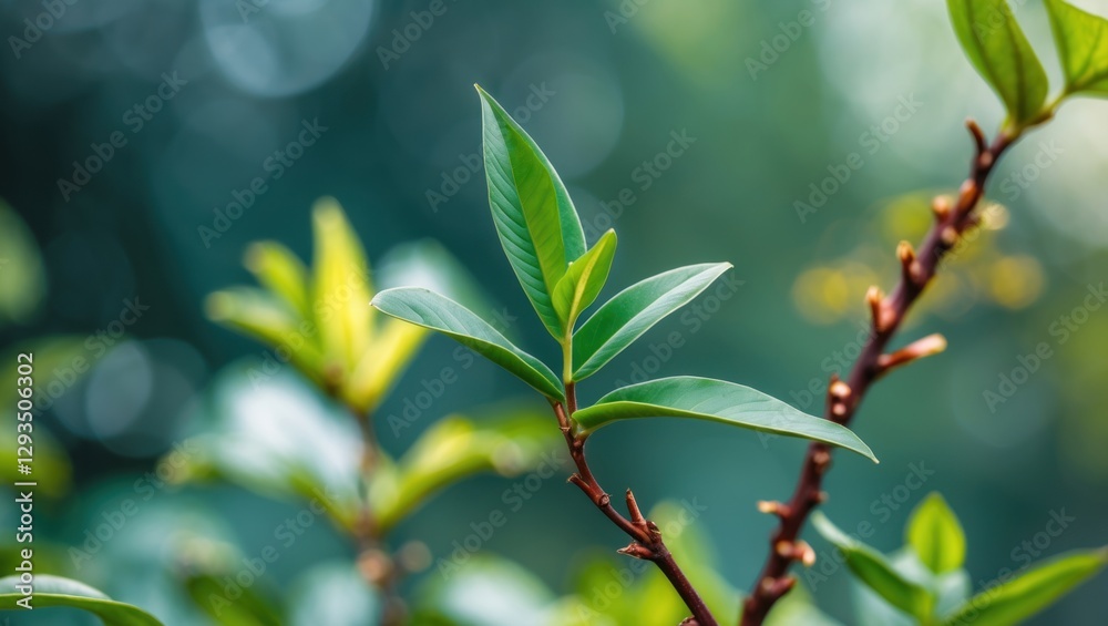 Poster close up of vibrant wrightia religiosa leaves with soft bokeh background showcasing nature's beauty 