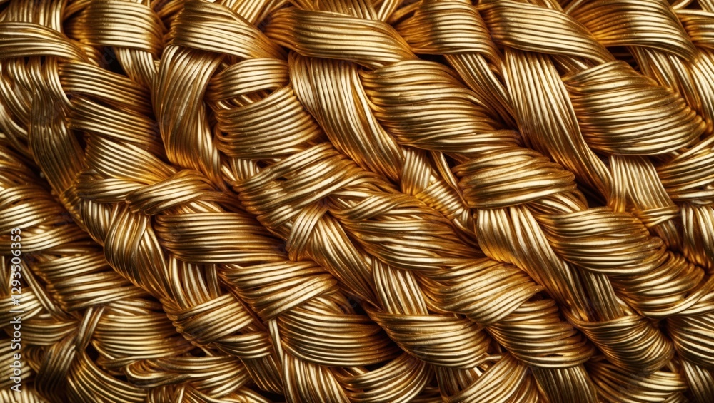 Aufkleber Textured close-up of luxurious shiny golden wicker mats creating an elegant and vibrant background with intricate patterns of gold hues.