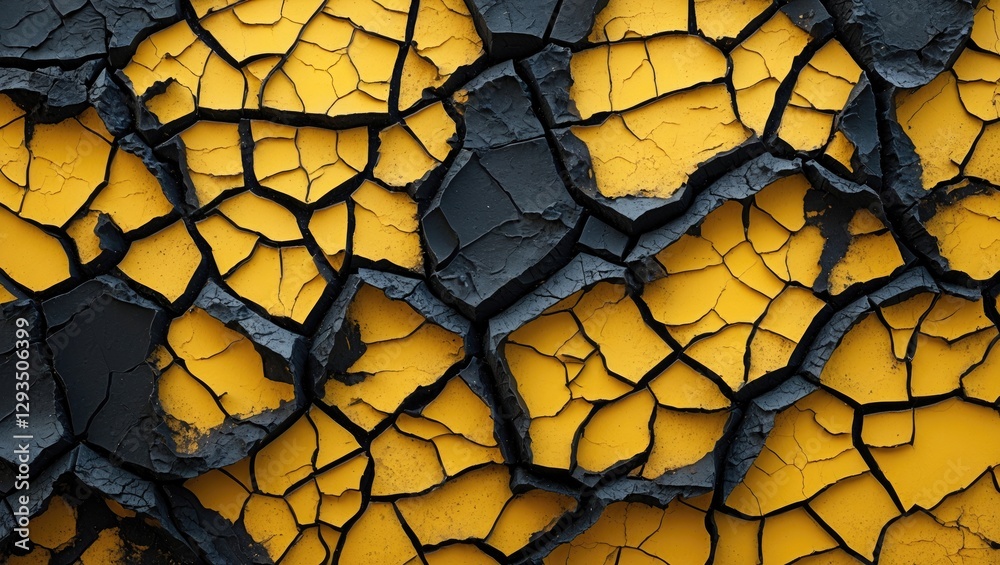 Aufkleber Cracked abstract background texture in yellow and black showcasing intricate patterns and weathered detail for creative design projects.
