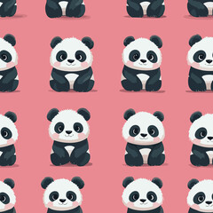 Naklejka premium Cute Cartoon Panda Group Seamless Pattern on Pink Background