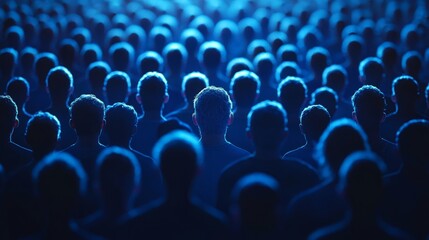 Silhouetted figures unite in an otherworldly blue glow, embodying unity and anonymity