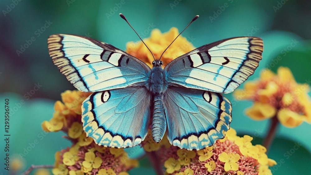 Poster beautiful butterfly perched on vibrant flowers showcasing intricate wing patterns and a harmonious b