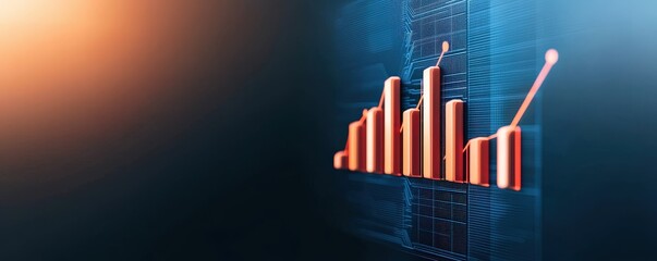 marketing automation workflow performance concept. Data visualization with growing bar graph on a digital background.