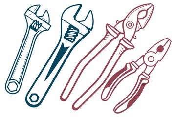 set of Wrench & pliers silhouette vector illustration