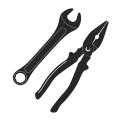Wrench & pliers silhouette vector illustration