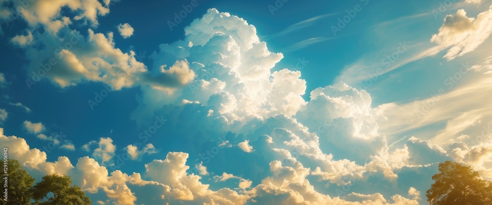Aufkleber vibrant blue sky with fluffy white clouds illuminated by sunlight creating a serene and picturesque 