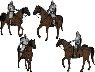 vector sketch illustration of royal soldier design with sword and shield weapon wearing iron armor riding a horse 