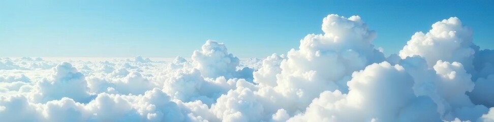 High-altitude shot, fluffy cumulus cloudscape, fabulous, perspective, breathtaking