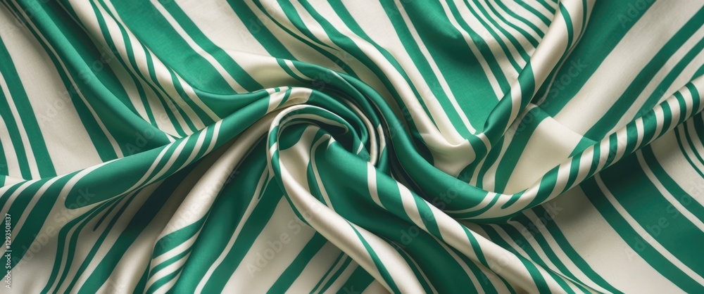 Aufkleber Silk Fabric in Green and White Striped Pattern Soft Texture Ideal for Background Use and Text Placement in Fashion and Design Projects
