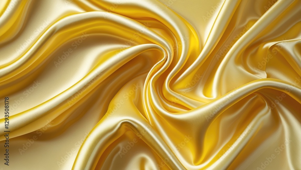 Poster Yellow Satin Fabric Background with Elegant Waves and Abstract Texture for Design and Decoration Projects