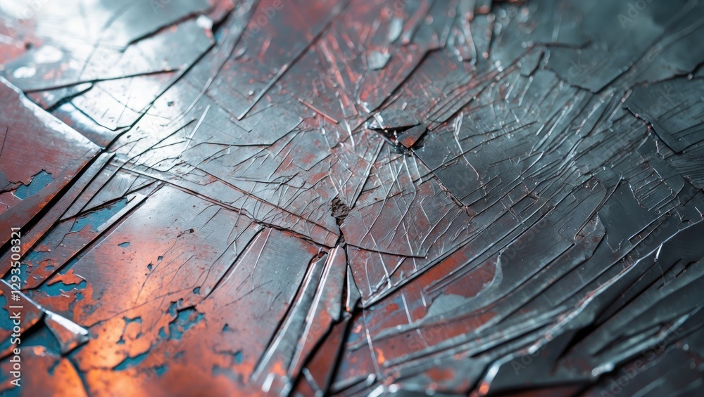 Poster close up of a scratched old metal sheet displaying intricate texture and aged patina in industrial o