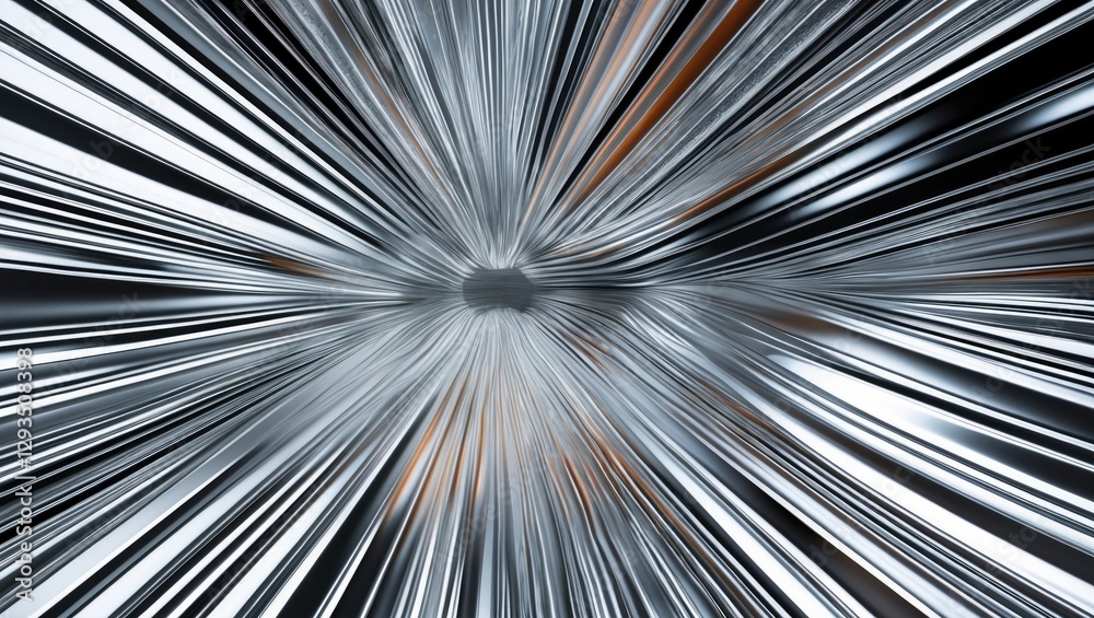 Poster Metallic silver radial texture with vibrant stripes creating a dynamic and modern abstract background design.