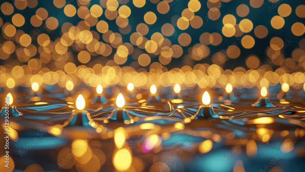 Aufkleber Glowing warm bokeh lights with illuminated candles creating a festive atmosphere for Christmas and New Year celebrations.