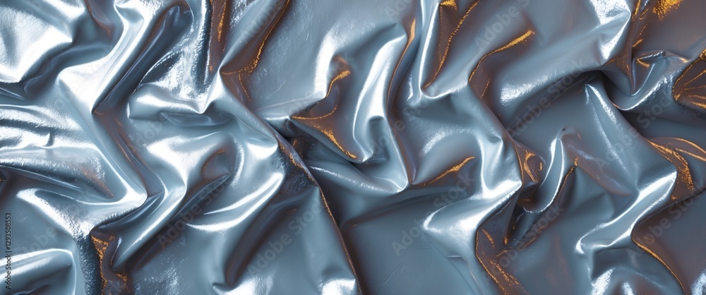 Aufkleber Reflective silver foil texture with crumpled surface creating a stylish metallic background for design and decoration applications.
