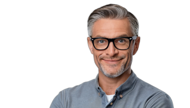 Cheerful smiling of middle age man wearing eyeglasses